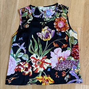 Caroline Rose silk tropical floral tank top, size M